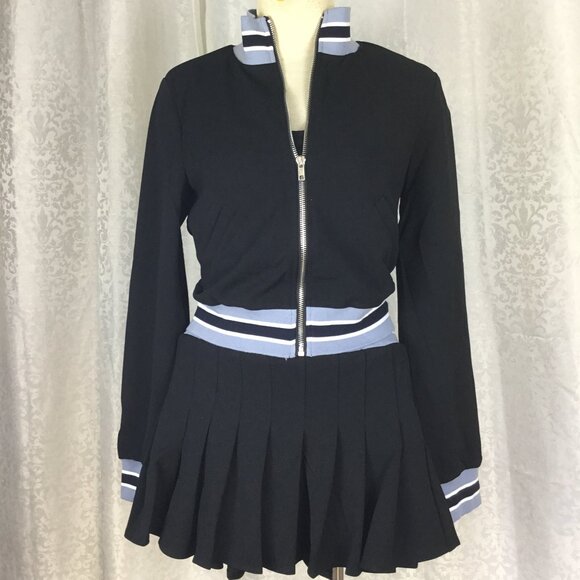 VELA Tennis Club Sport Set Skirt / Skort Pleated Top Cardigan Zip Up Golf Blk M - Picture 5 of 11